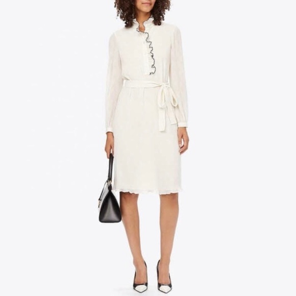 Tory Burch Deneuve Ruffle-Trim Dress Size 2 New Ivory Plissé" Fabric Ruffle EUC - Picture 10 of 10